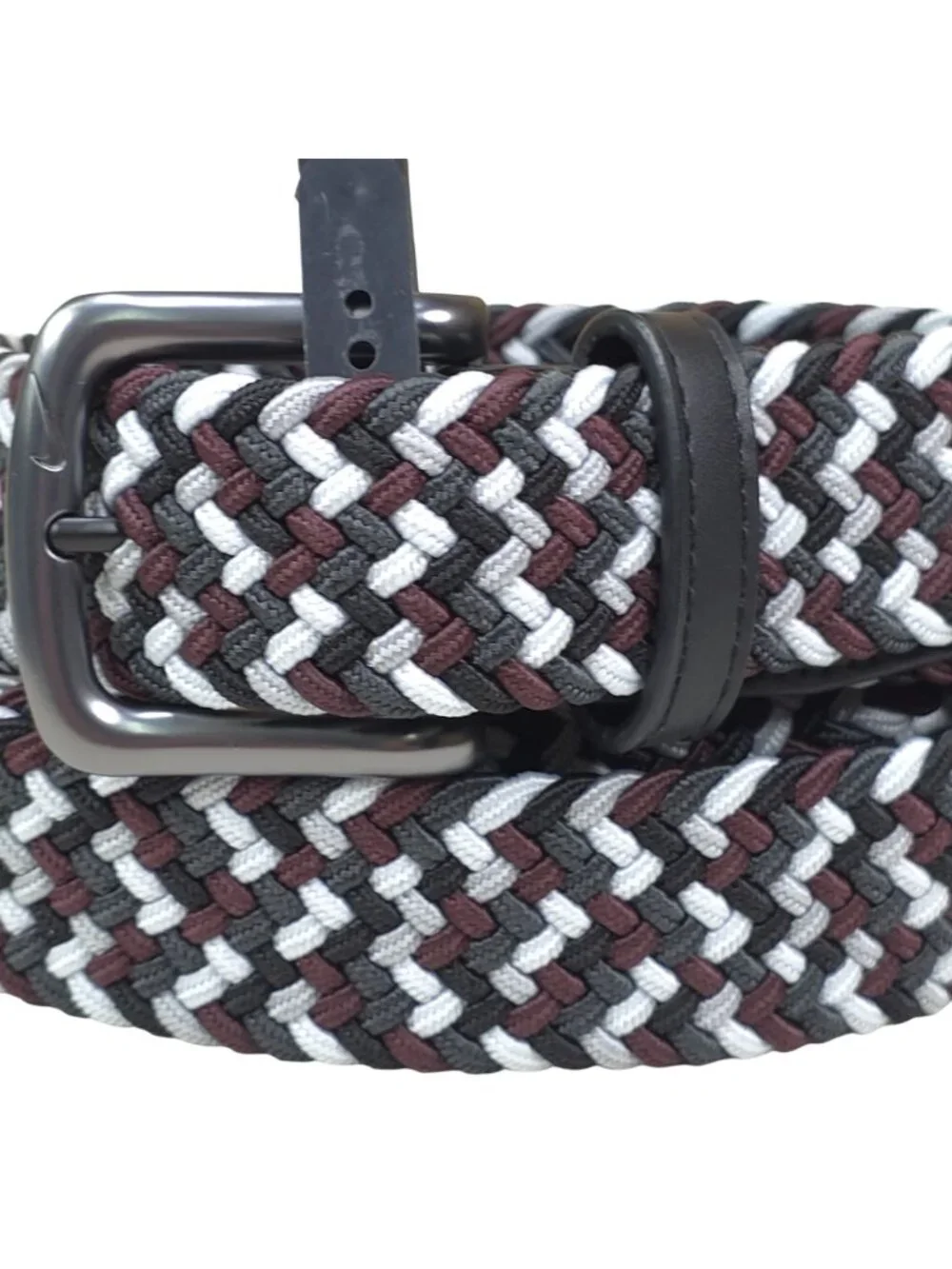 Nike Braided Woven Stretch Golf Belt XL 42-44 Metal Buckle Wine/Black/Silver